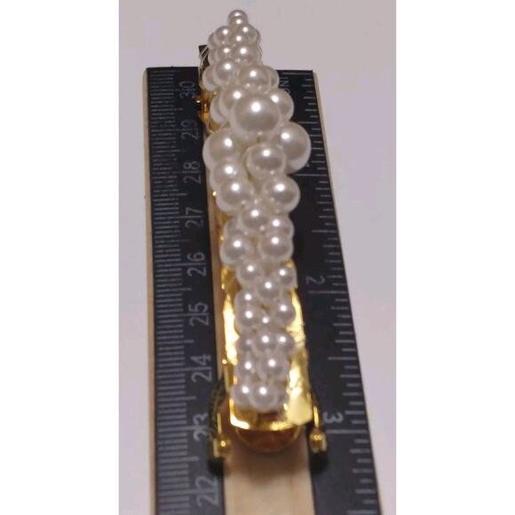 Vintage Hair Barrette Sun Violet Winny Goldtone White Faux Pearls Japan Signed - Picture 5 of 6